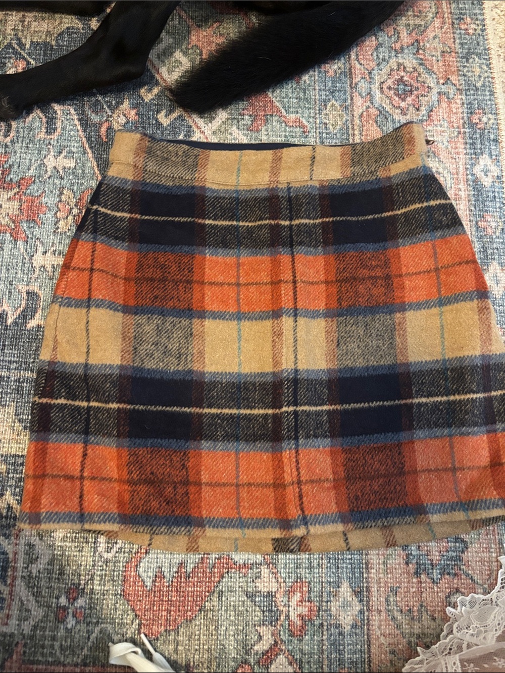Lulu's Orange, Navy & Tan Plaid Mini Skirt